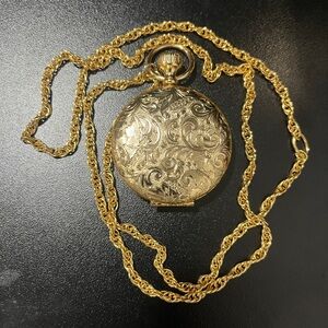 Vintage Estee Lauder Gold Pocket Watch with Chain (compact)